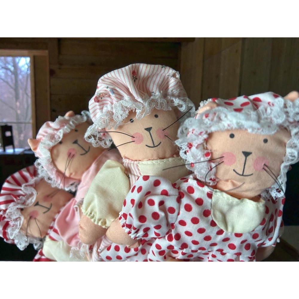 Vintage Handmade Primitive Style Folk Art Cloth Rag Doll Cat 5" Country Cottage‎